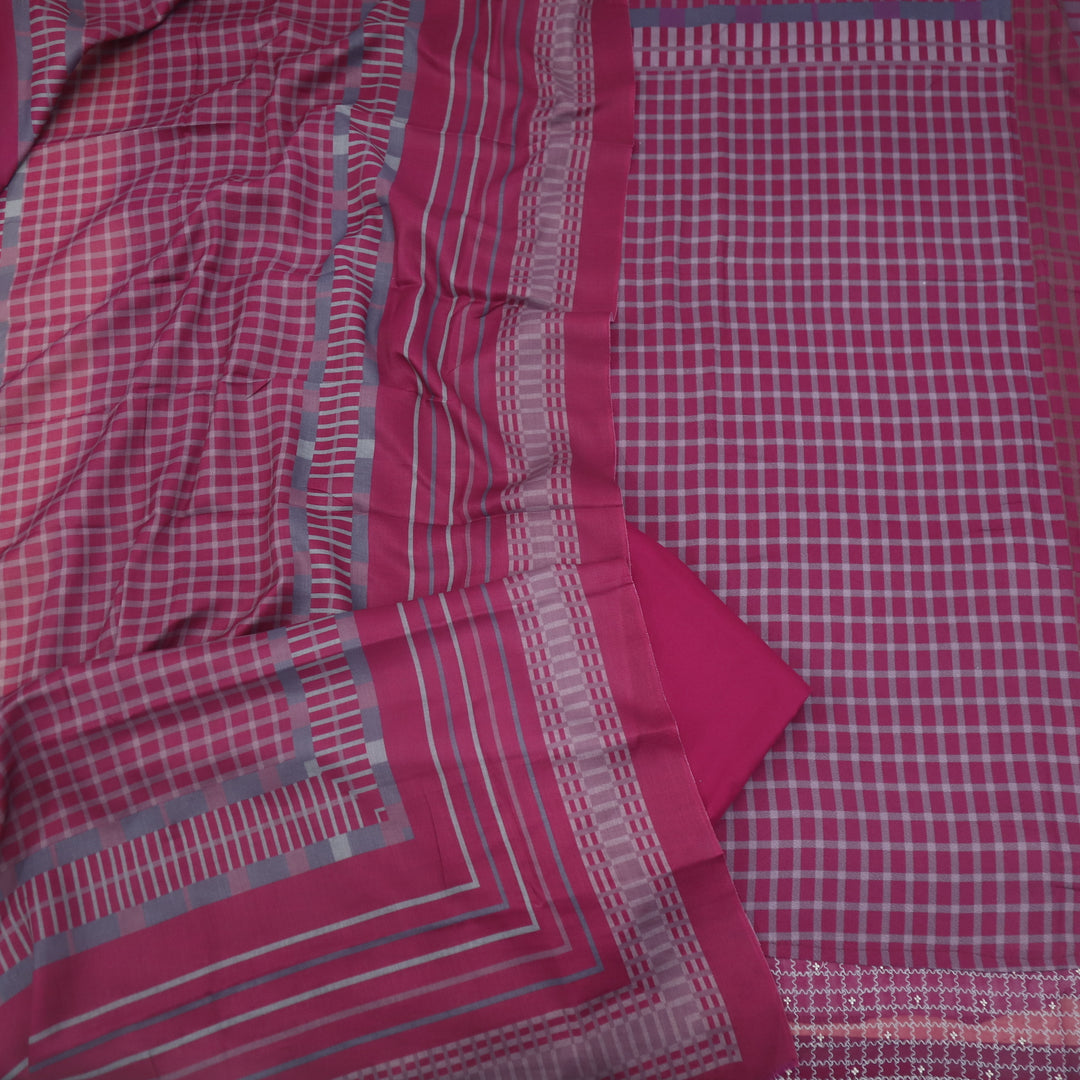 Lafz Magenta Geometric Print Semi Pashmina Suit Set