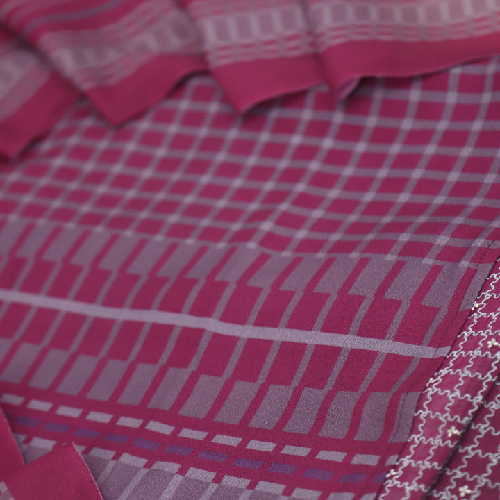 Lafz Magenta Geometric Print Semi Pashmina Suit Set
