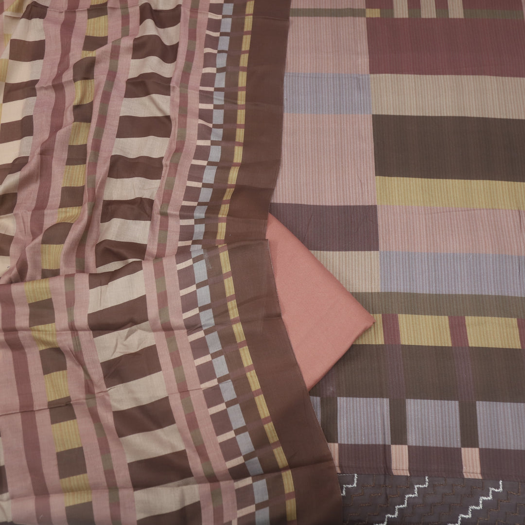 Lafz Chocolate Brown Geometric Print Semi Pashmina Suit Set