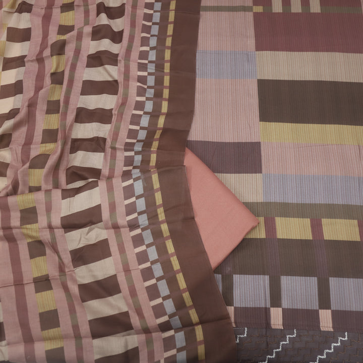 Lafz Chocolate Brown Geometric Print Semi Pashmina Suit Set