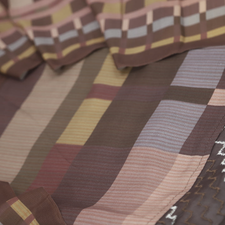 Lafz Chocolate Brown Geometric Print Semi Pashmina Suit Set
