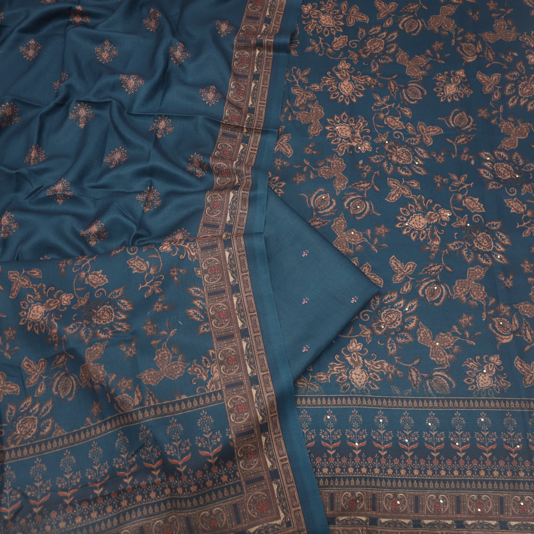 Bhavnaye Aegean Navy Blue Digital Printed Semi Pashmina Suit Set