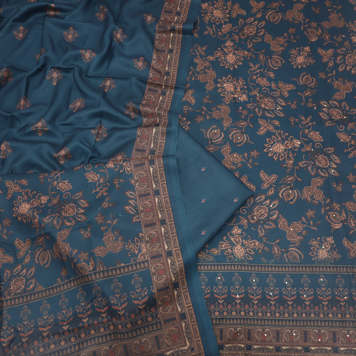 Bhavnaye Aegean Navy Blue Digital Printed Semi Pashmina Suit Set