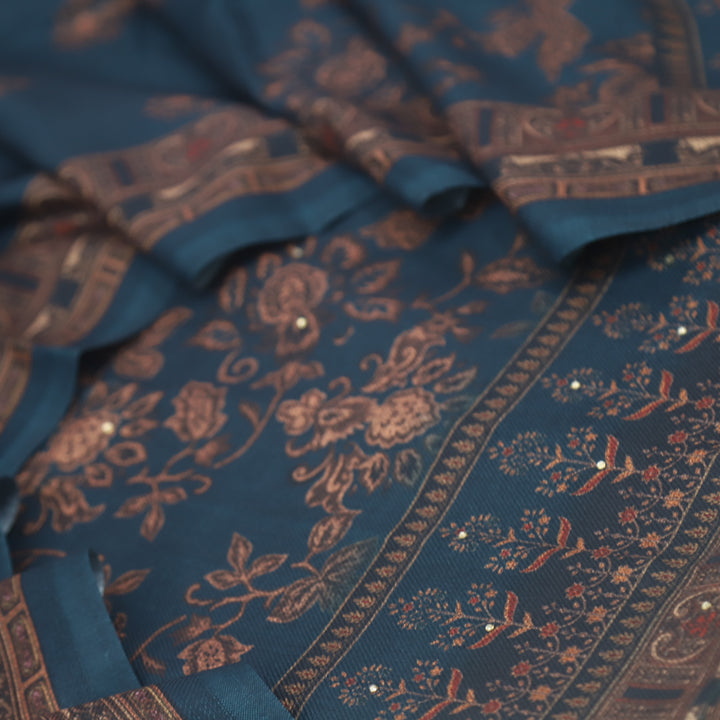 Bhavnaye Aegean Navy Blue Digital Printed Semi Pashmina Suit Set