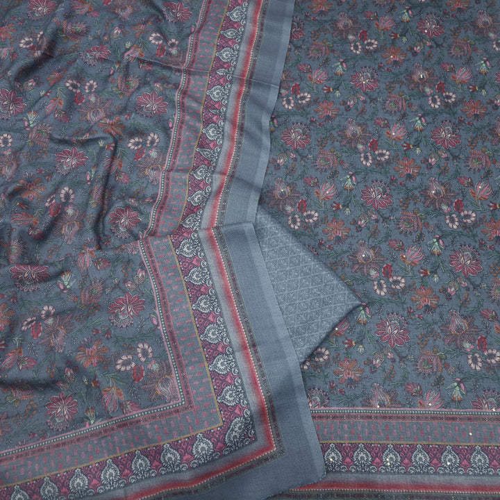 Bhavnaye Fossil Grey Digital Printed Semi Pashmina Suit Set