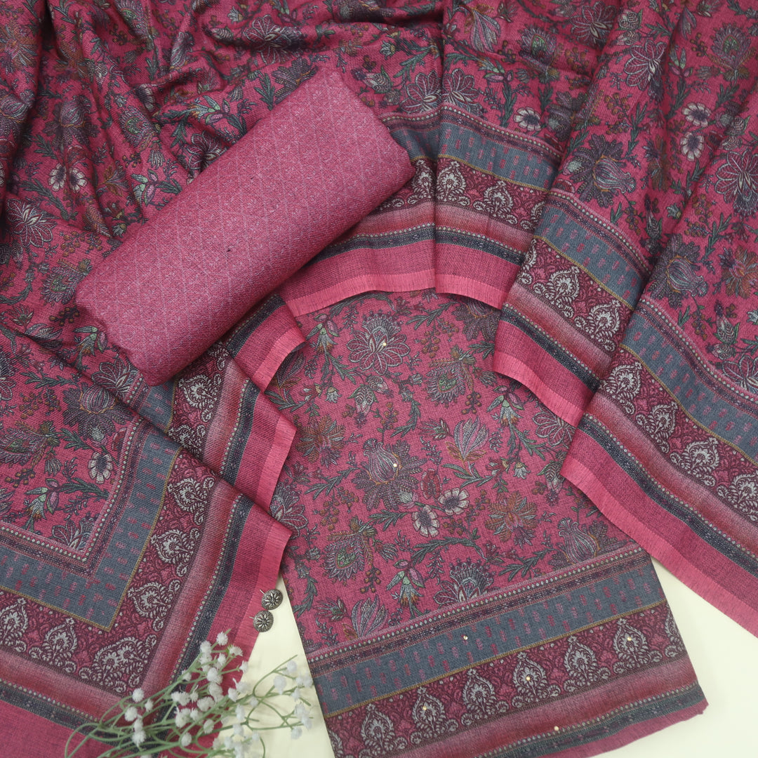 Bhavnaye Mystic Pink Digital Printed Semi Pashmina Suit Set