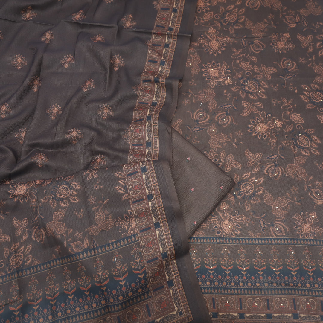 Bhavnaye Brownie Brown Blue Digital Printed Semi Pashmina Suit Set