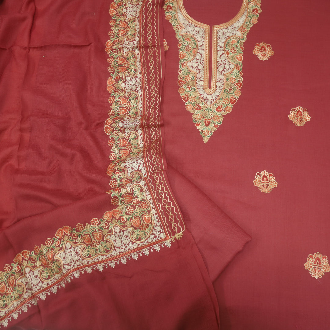 Azaab Rouge Pink Kashida Embroidery Semi Pashmina Suit Set