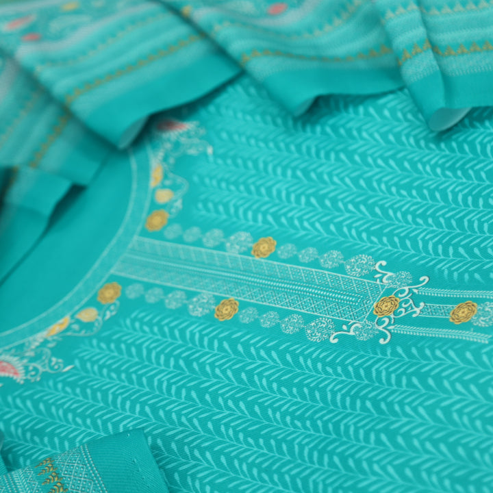 Nazia Teal Green Printed Semi Pashmina Suit Set