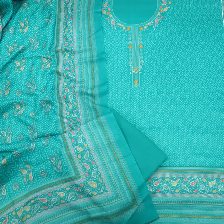 Nazia Teal Green Printed Semi Pashmina Suit Set