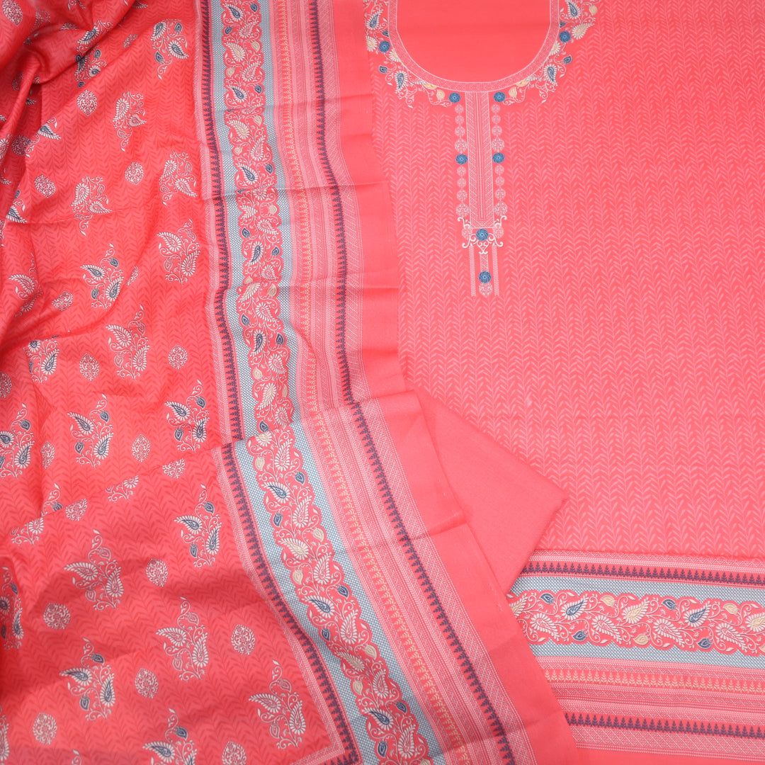 Nazia Neon Pink Printed Semi Pashmina Suit Set