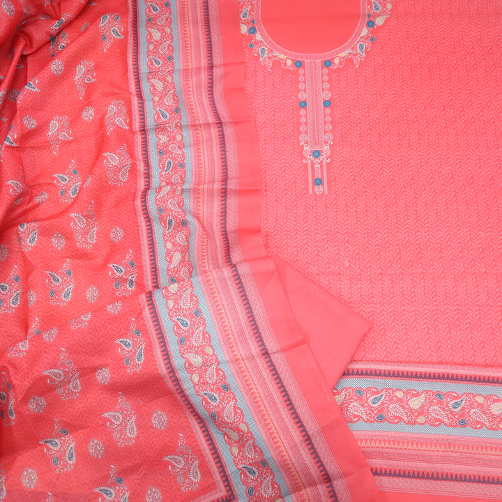Nazia Neon Pink Printed Semi Pashmina Suit Set