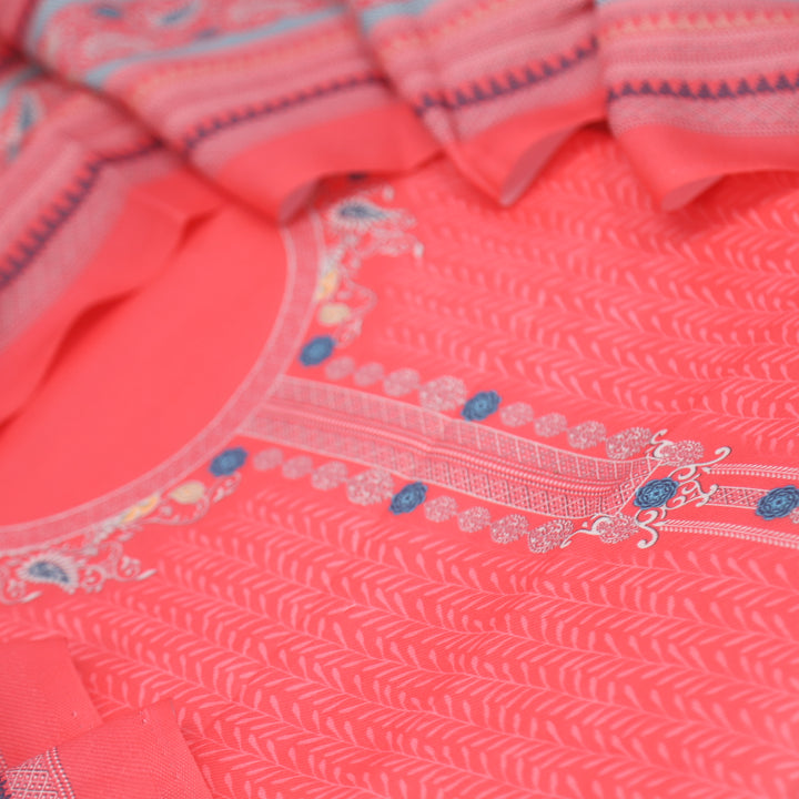 Nazia Neon Pink Printed Semi Pashmina Suit Set