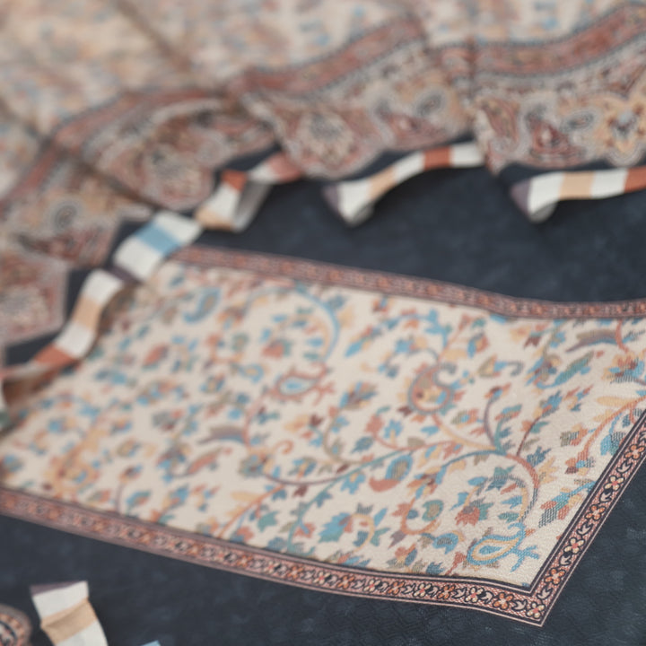 Taabir Soot Black Floral Printed Semi Pashmina Suit Set
