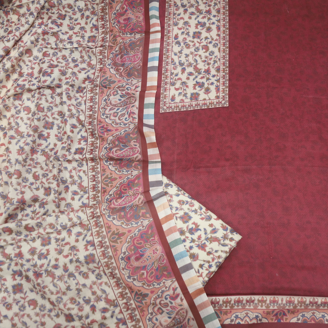 Taabir Garnet Red Floral Printed Semi Pashmina Suit Set