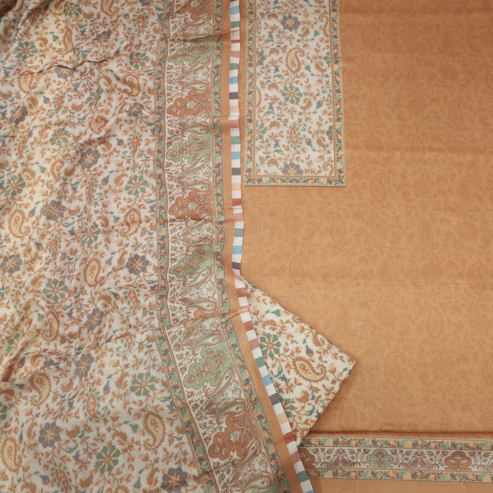 Taabir Mustard Yellow Floral Printed Semi Pashmina Suit Set