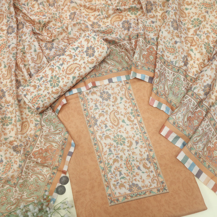 Taabir Mustard Yellow Floral Printed Semi Pashmina Suit Set