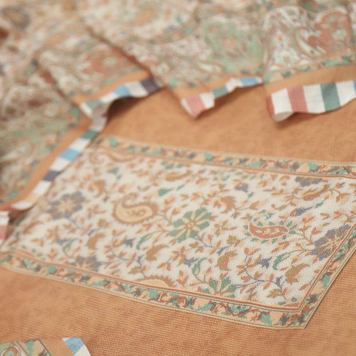 Taabir Mustard Yellow Floral Printed Semi Pashmina Suit Set