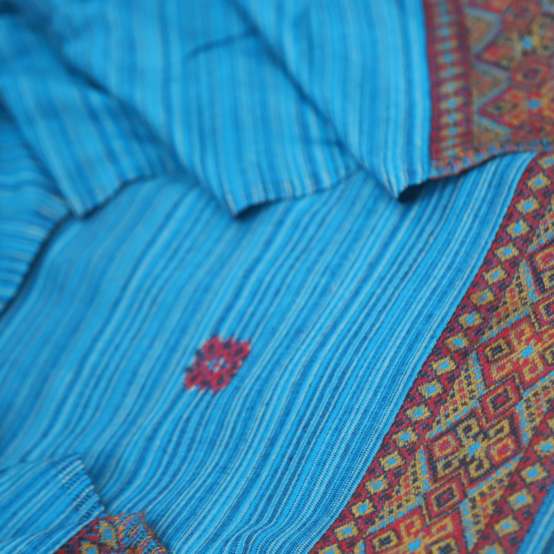 Tarannum Deep Blue Thread Weaved Stripe Printed Semi Pashmina Suit Set