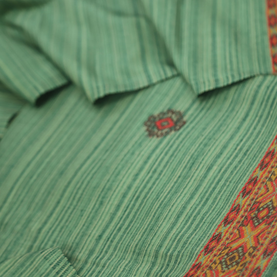 Tarannum Green Thread Weaved Stripe Printed Semi Pashmina Suit Set