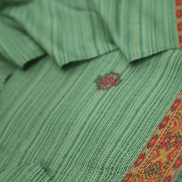 Tarannum Green Thread Weaved Stripe Printed Semi Pashmina Suit Set