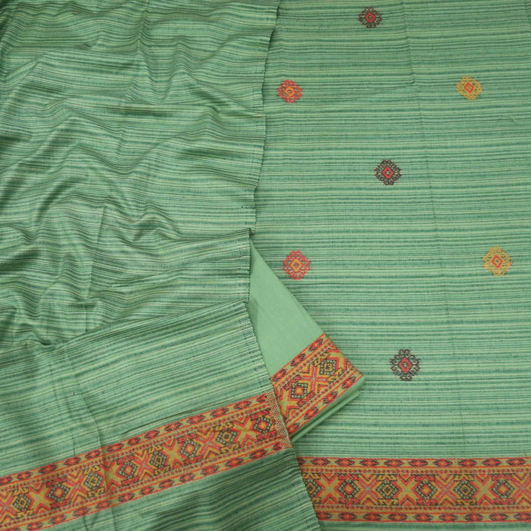 Tarannum Green Thread Weaved Stripe Printed Semi Pashmina Suit Set