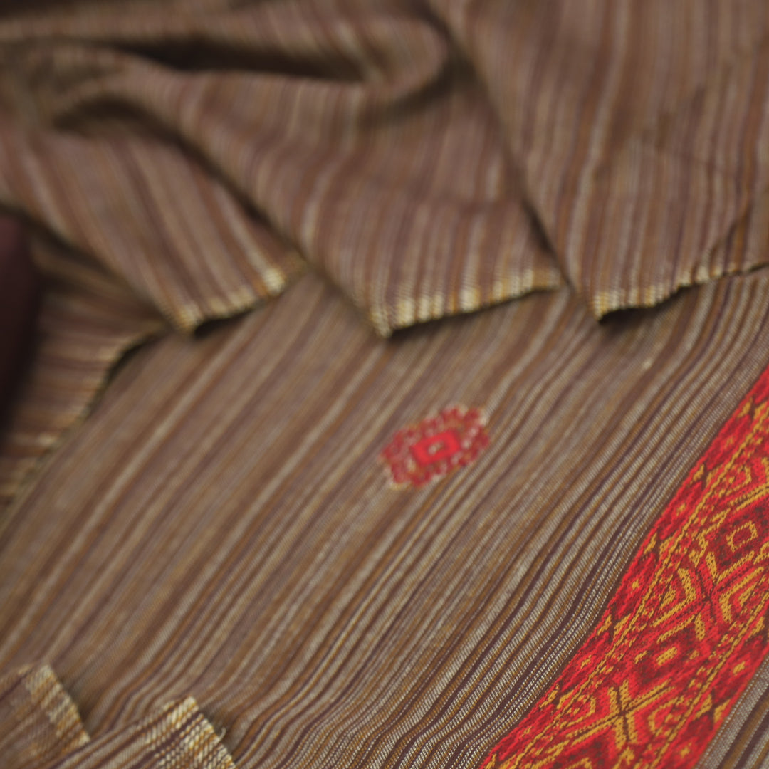 Tarannum Brown Thread Weaved Stripe Printed Semi Pashmina Suit Set