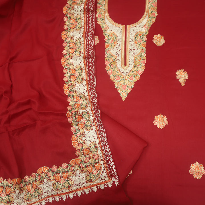 Azaab Bride Red Kashida Embroidery Semi Pashmina Suit Set
