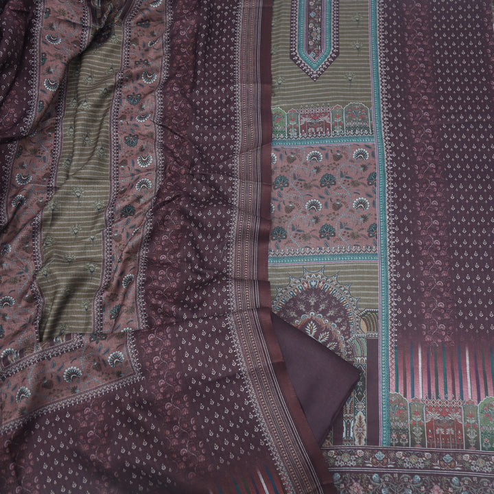 Umrah Coffee Brown Digital Floral Printed Semi Pashmina Suit Set