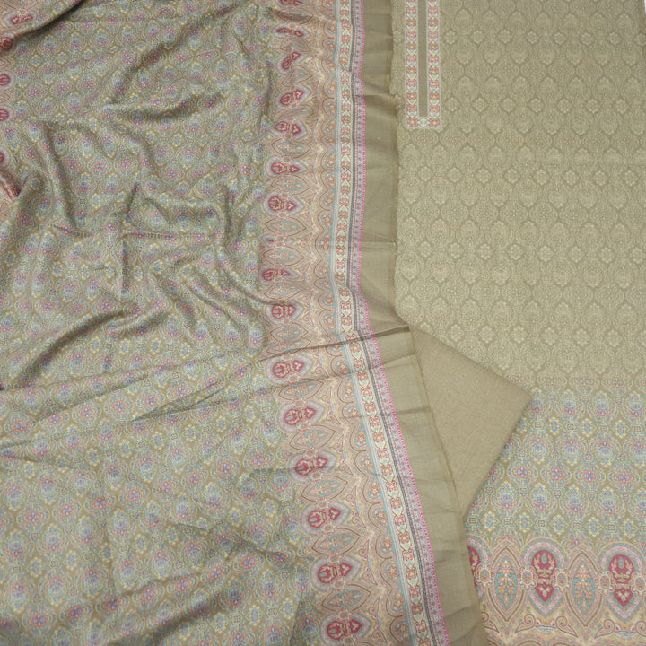 Ranjish Sand Cream Printed Semi Pashmina Suit Set