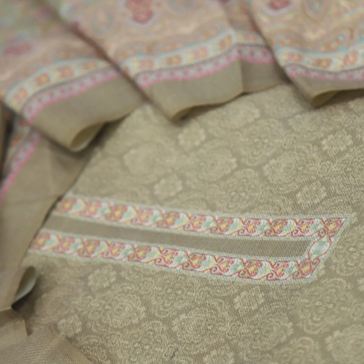 Ranjish Sand Cream Printed Semi Pashmina Suit Set