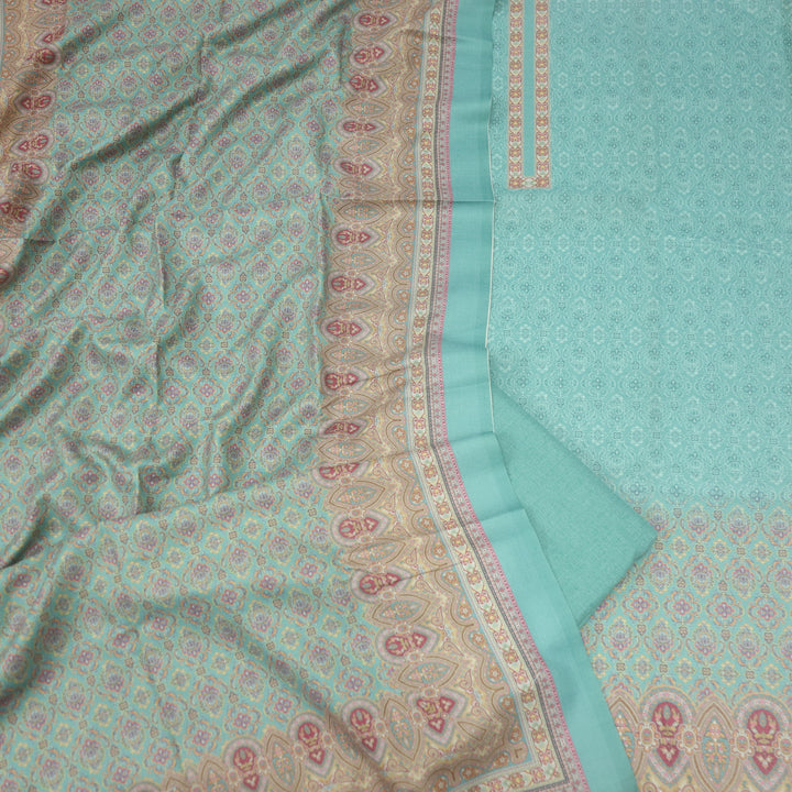 Ranjish Sea Green Printed Semi Pashmina Suit Set
