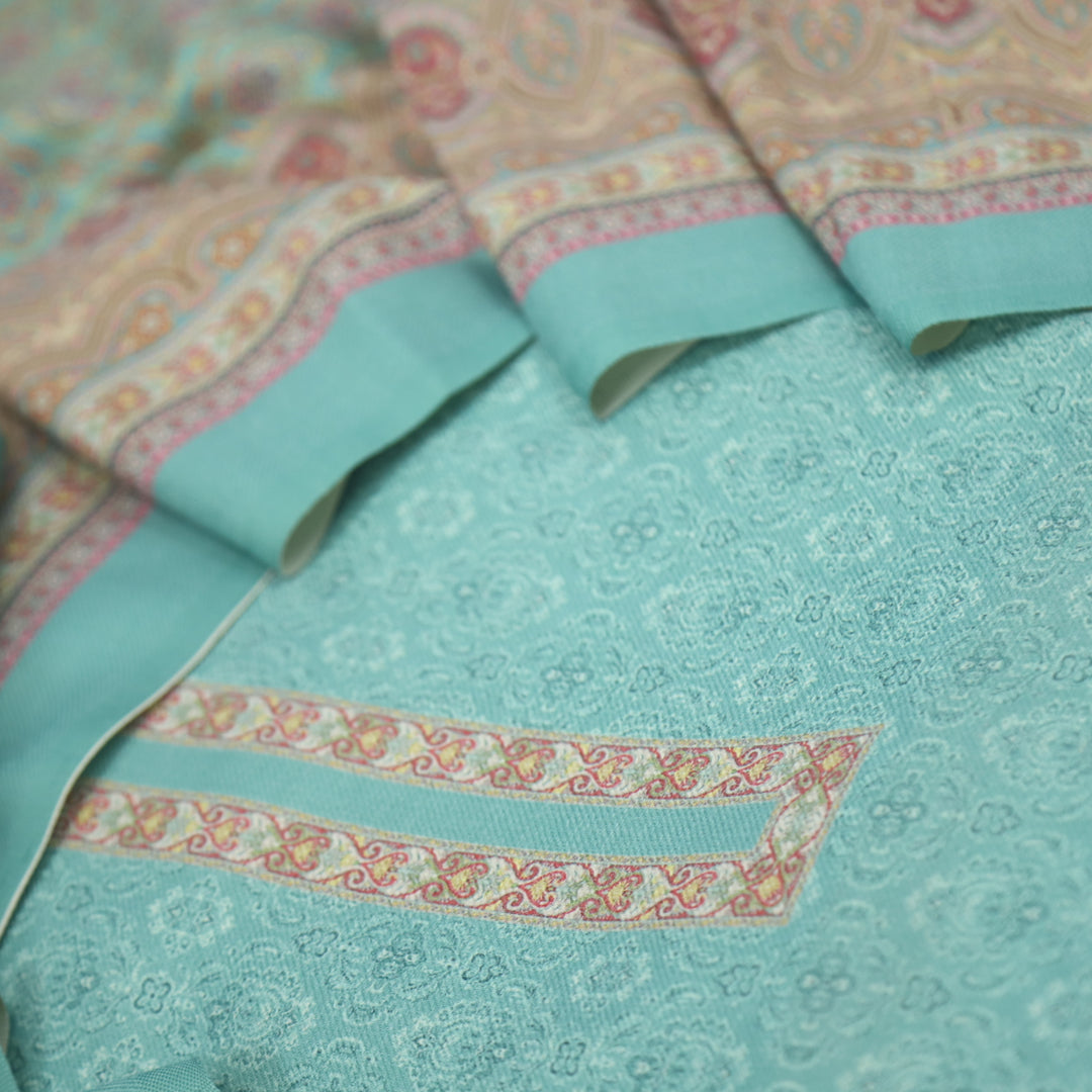 Ranjish Sea Green Printed Semi Pashmina Suit Set