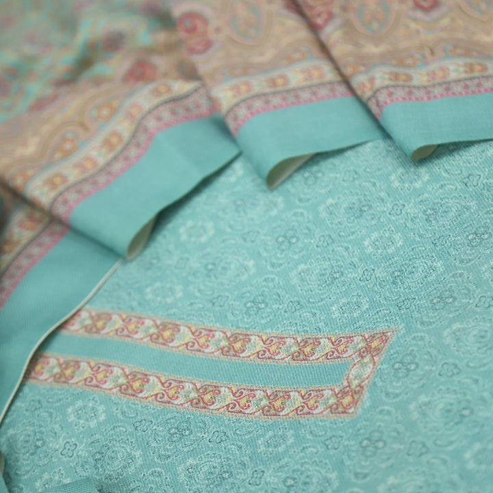 Ranjish Sea Green Printed Semi Pashmina Suit Set