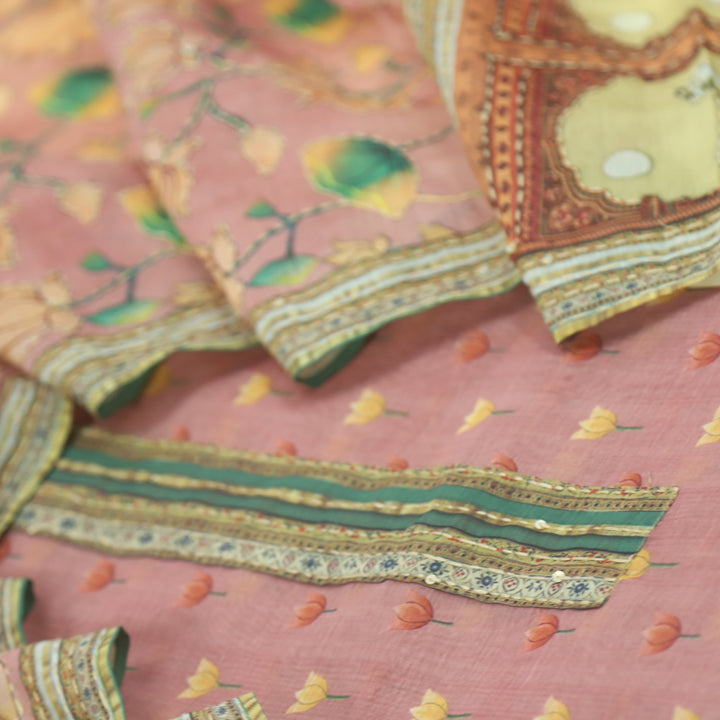 Kohinoor Blush Pink Pichwai Print Kantha Work Chanderi Suit Set