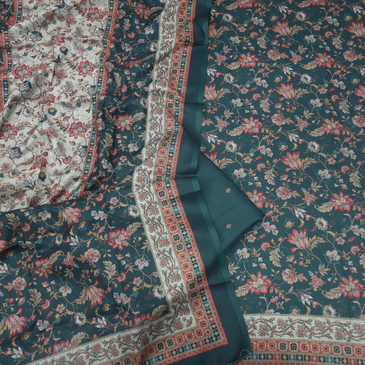 Bulaava Sacramento Green Digital Floral Printed Semi Pashmina Suit Set
