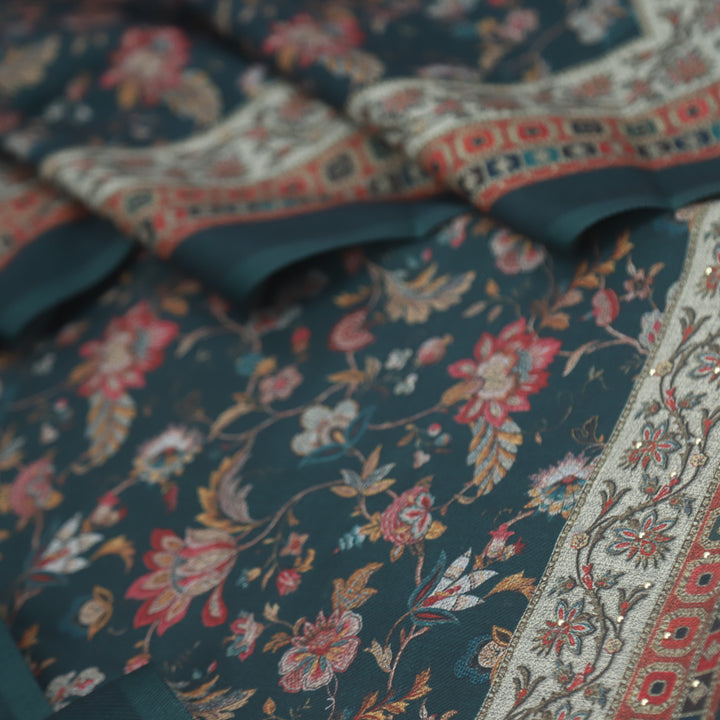 Bulaava Sacramento Green Digital Floral Printed Semi Pashmina Suit Set