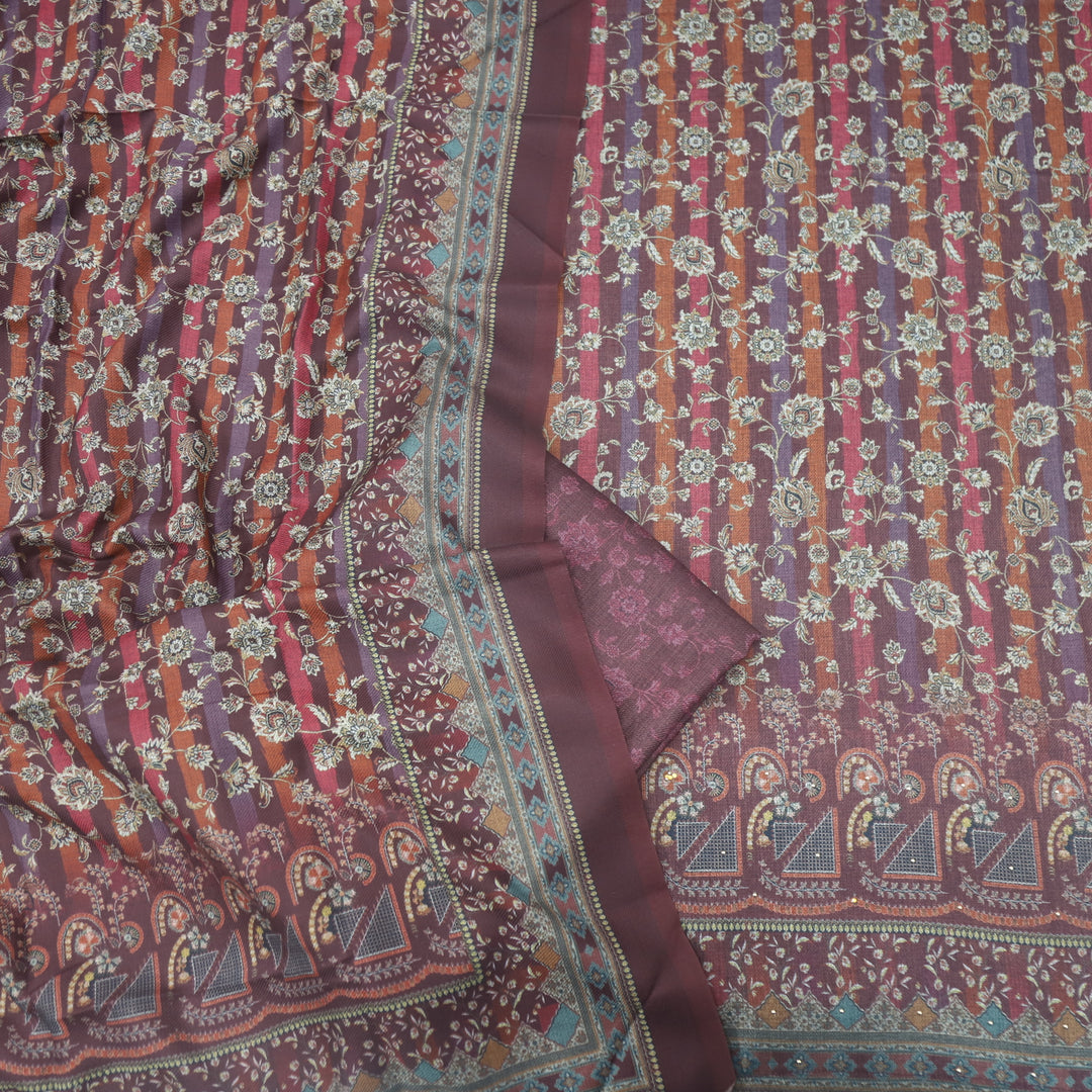 Bulaava Mulberry Purple Digital Printed Semi Pashmina Suit Set