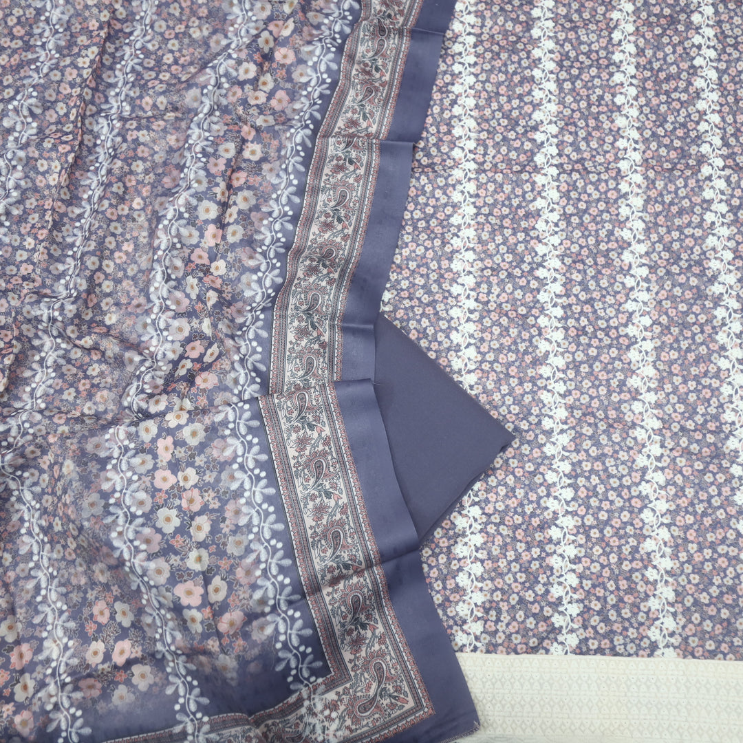 Aarazoo Purplish Blue Thread Weaved Printed Semi Pashmina Set
