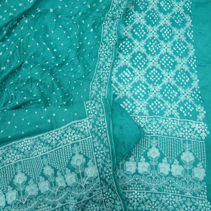 Mahreen Tiffany Blue Thread Work Top with Bandhej Dupatta Set