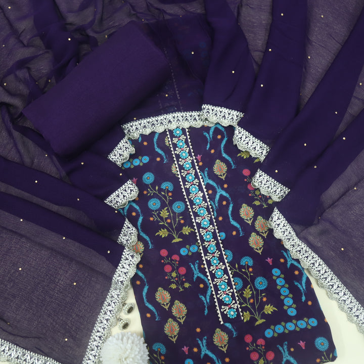 Mahreen Eggplant Purple Georgette Top With Chiffon Dupatta Set