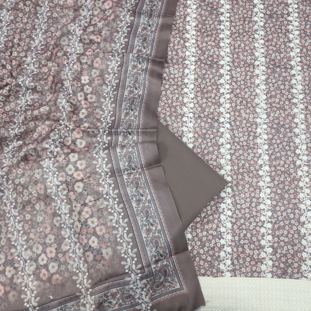 Aarazoo Misty Beige Thread Weaved Printed Semi Pashmina Set