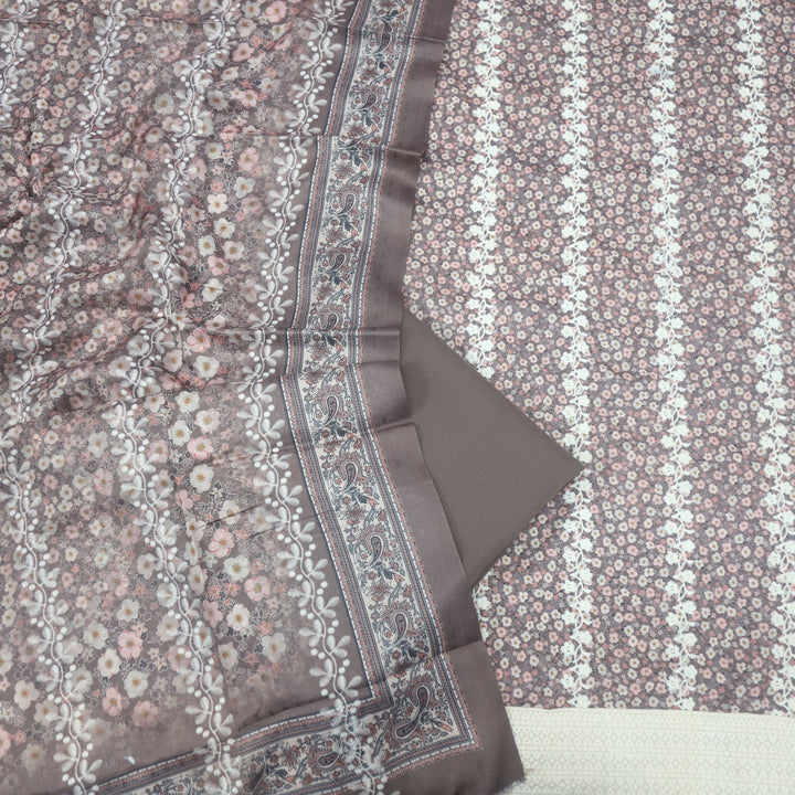 Aarazoo Misty Beige Thread Weaved Printed Semi Pashmina Set