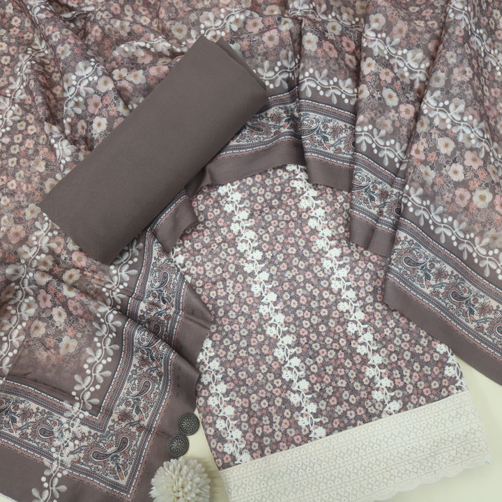 Aarazoo Misty Beige Thread Weaved Printed Semi Pashmina Set