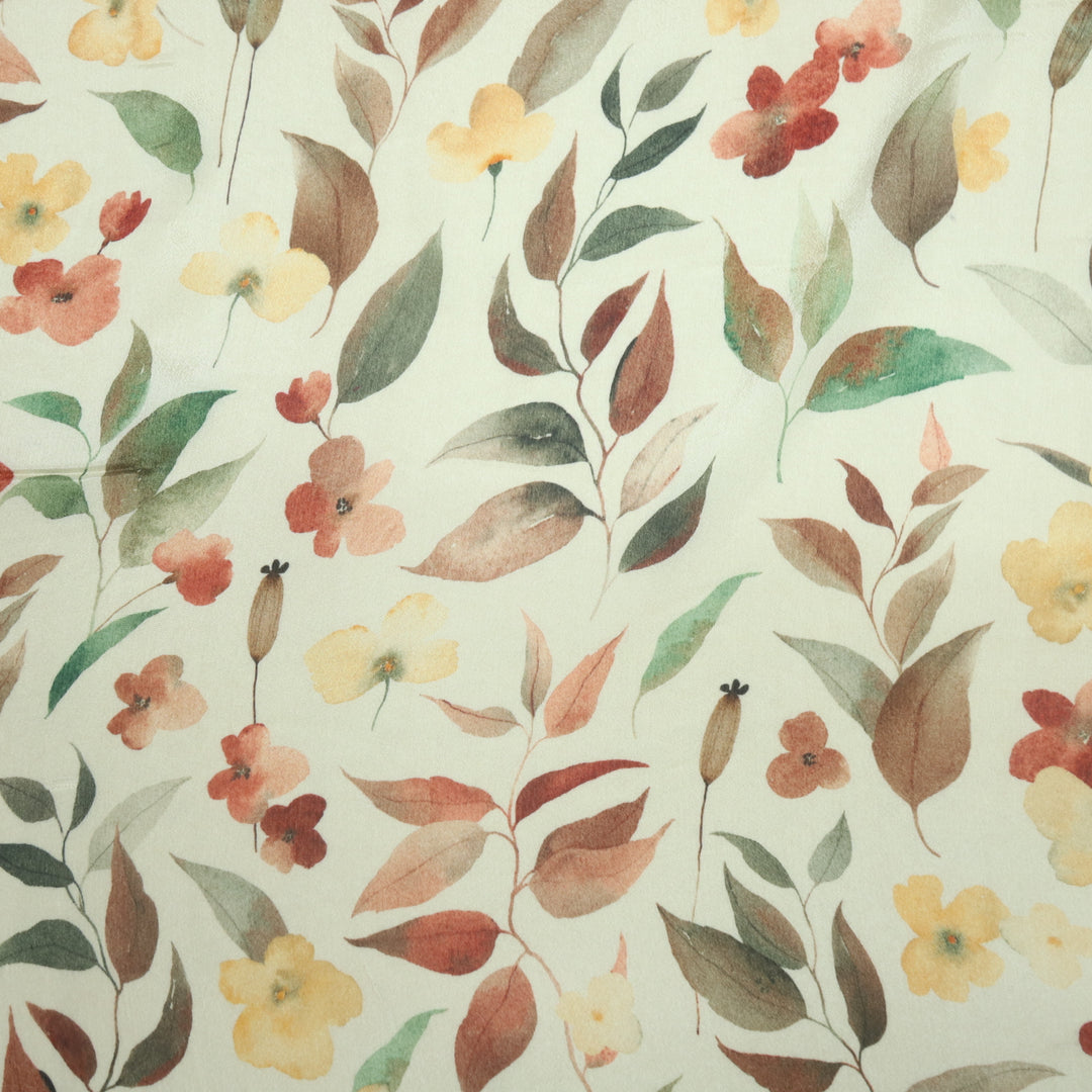 Rangisari Creamy White Digital Floral Printed Chinon Fabric-2.5 Mtr