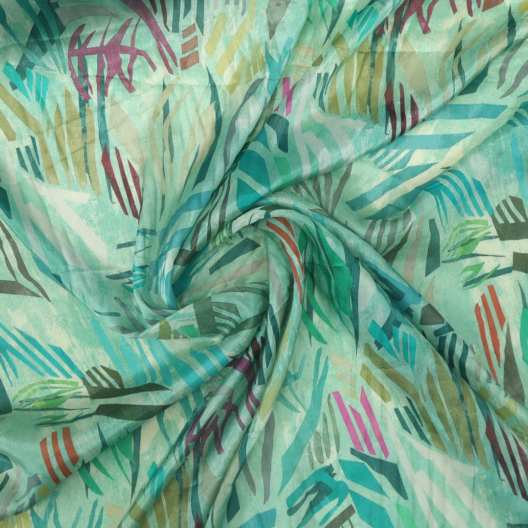 Rangisari Sea Green Digital Floral Printed Chinon Fabric-2.5 Mtr