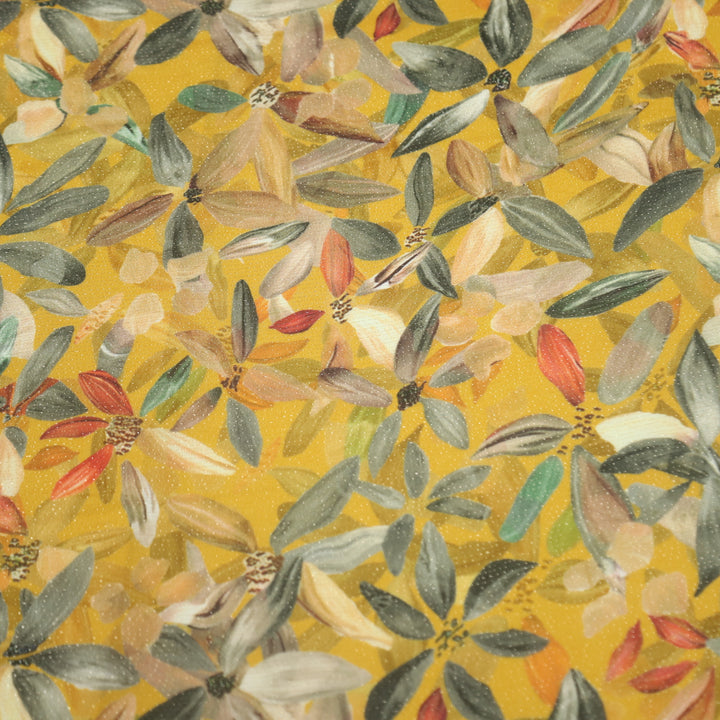 Rangisari Canary Yellow Floral Printed Viscose Shimmer Silk Fabric-2.5 Mtr