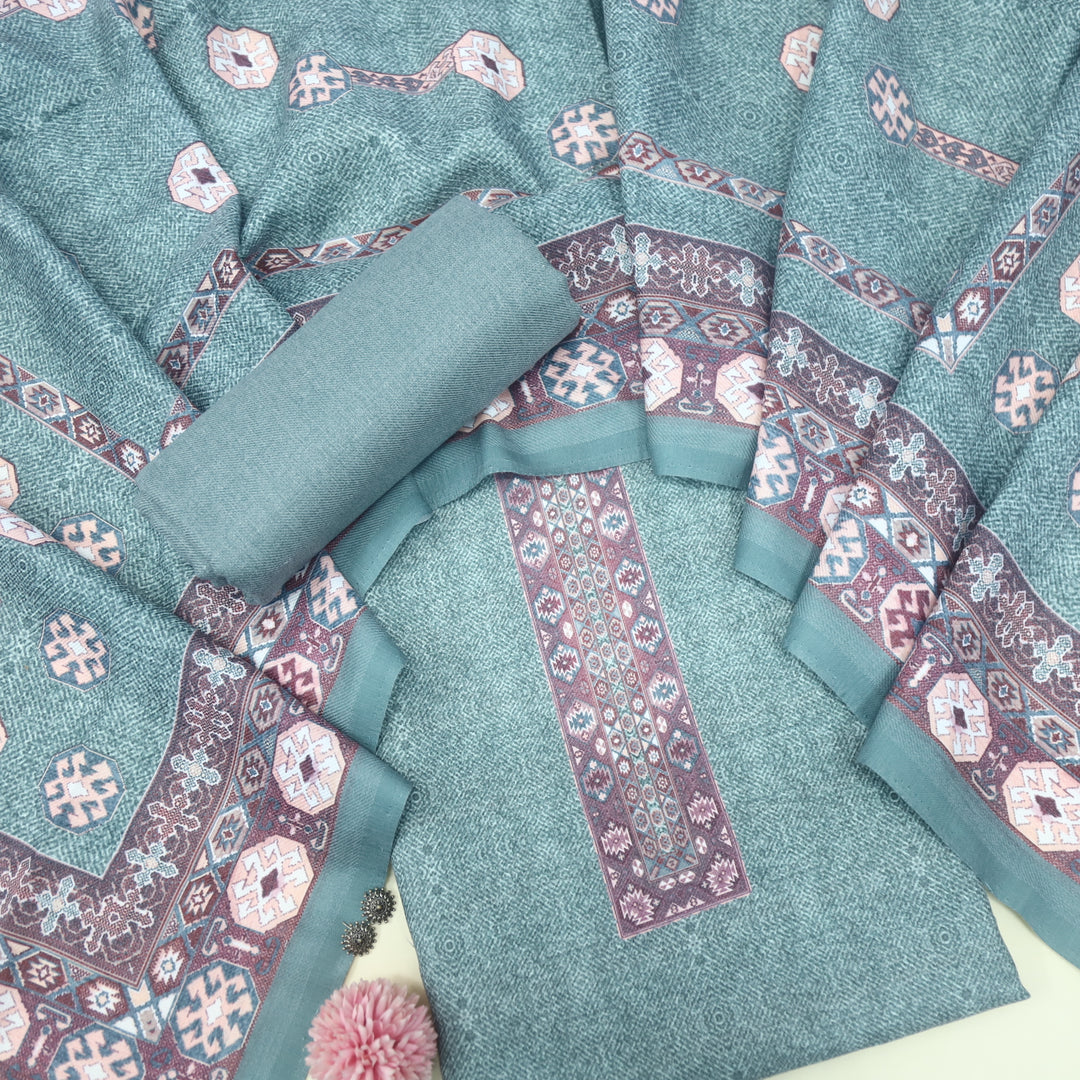 Kanya Fern Green Digital Printed Semi Pashmina Suit Set