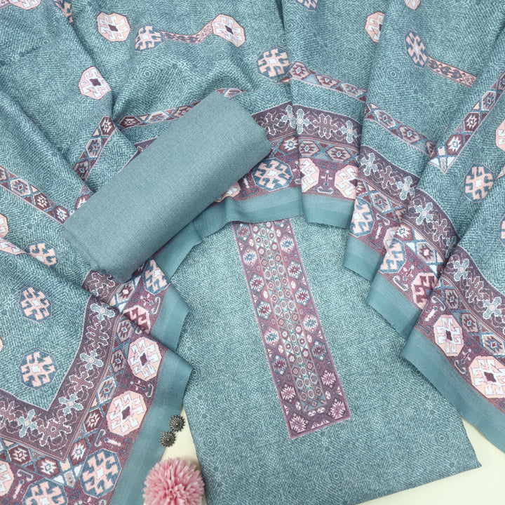 Kanya Fern Green Digital Printed Semi Pashmina Suit Set