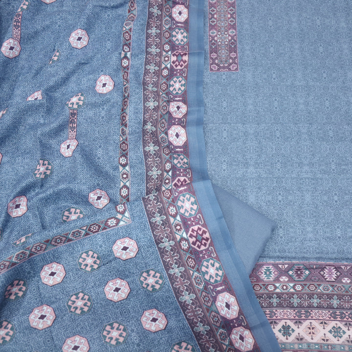 Kanya Pigeon Blue Digital Printed Semi Pashmina Suit Set